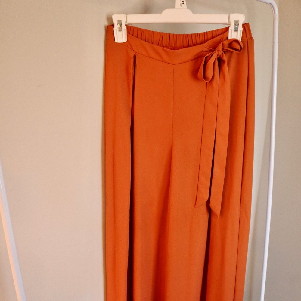 Wide Leg Orange Chiffon Pants